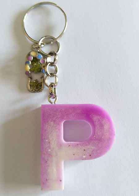 Personal Keyring, Purple And White Letter `P`, 40mm x ±9mm, Resin Product, Handmade, Unique