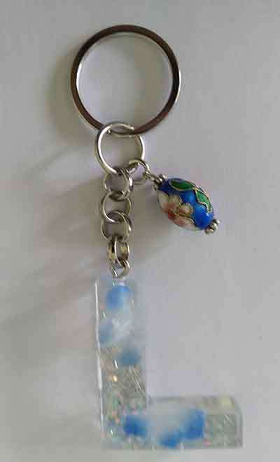 Personal Keyring, Blue Letter `L`, 40mm x ±9mm, Resin Product, Handmade, Unique
