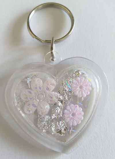 Personal Keyring, Heart, Pink And Silver, Size 48mm, Resin Product, Handmade, Unique
