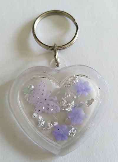 Personal Keyring, Heart, Purple And Silver, Size 48mm, Resin Product, Handmade, Unique