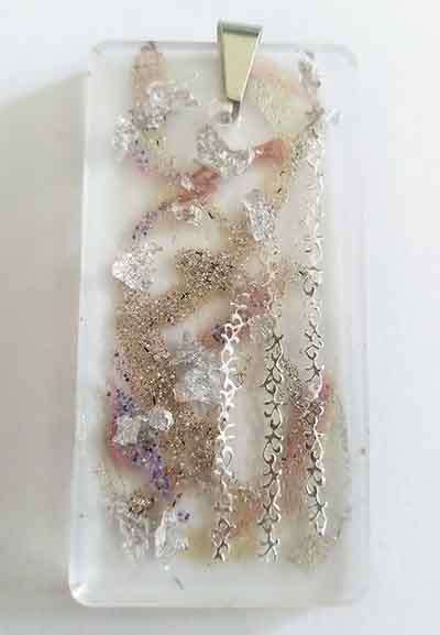 Pendant, Silver, Rectangle, 70mm x 35mm, Handmade Resin Product, Unique, 1pc