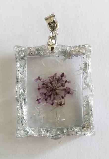 Pendant, Purple And Silver, Rectangle, 27mm x 22mm, Handmade Resin Product, Unique, 1pc
