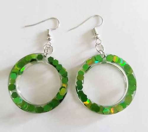 Earrings, Round, Green, Nickel Shepherds Hook, 58mm, Handmade Resin Product, Unique