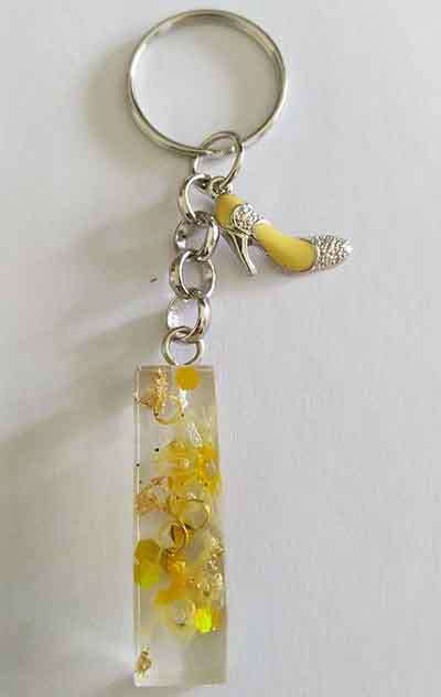 Personal Keyring, Letter `I`, Yellow, Size 40mm x ±9mm, Resin Product, Handmade, Unique