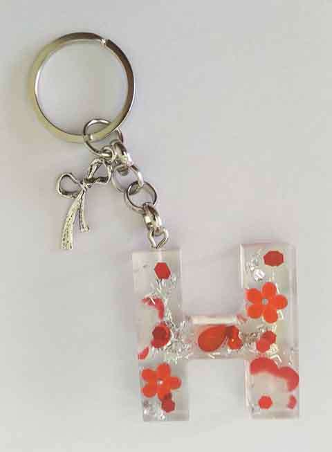 Personal Keyring, Letter `H`, Red, Size 40mm x ±9mm, Resin Product, Handmade, Unique
