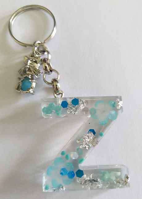 Personal Keyring, Letter `Z`, Shades Of Blue, Size 40mm x ±9mm, Resin Product, Handmade, Unique