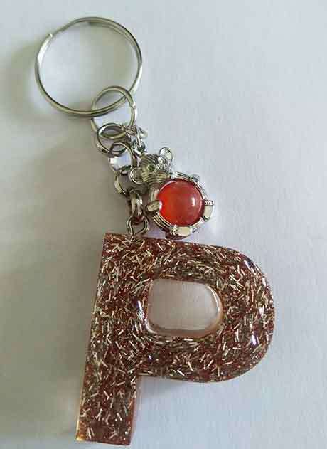 Personal Keyring, Letter `P`, Red And Silver, Size 40mm x ±9mm, Resin Product, Handmade, Unique