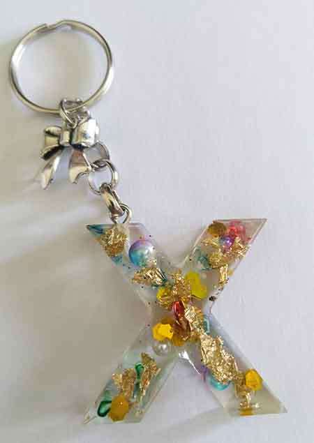Personal Keyring, Letter `X`, Multi Coloured, Size 40mm x ±9mm, Resin Product, Handmade, Unique