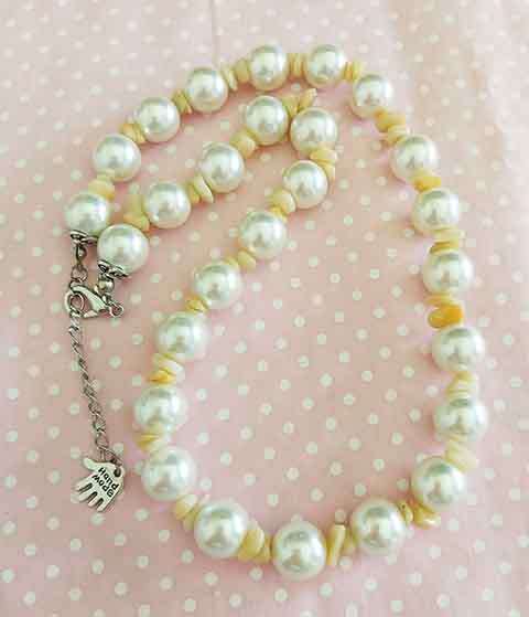 Perrine Necklace, Yellow Glass Pearls And Semi-Precious Chips, Lobster Clasp, 44cm + 5cm Ext