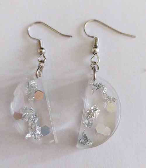 Earrings, Clear With Silver, Nickel Shepherds Hook, 51mm, Handmade Resin Product, Unique