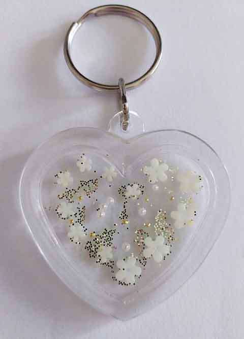 Keyring, Heart, Green, Size 48mm, Resin Product, Handmade, Unique
