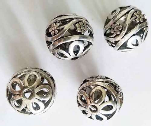 Metal Beads, Round With Flower Detail, Metal, Nickel, 24mm, 1pc
