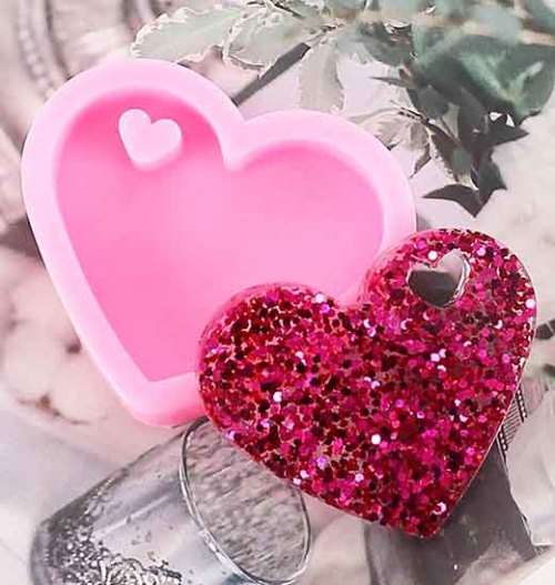 Silicon Moulds, Heart, Can Be Used As Pendant Or Key-Ring, 5cm x 4,5cm, 1pc