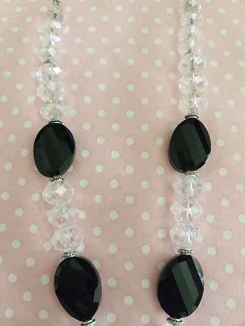Cristia Necklace, Black Beads With Clear Crystal Beads, Black Pendant, Lobster Clasp, 42cm + 5cm