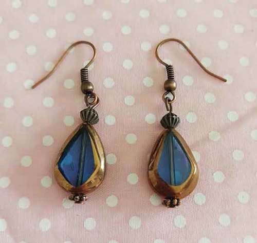 Mistique Earrings, Royal Blue Window Beads With Copper Fish Hooks, 42mm, 2pc