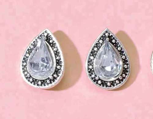 Riza Earrings, Clear Rhinestone Teardrop, Nickel Ear Studs, 13mm x 10mm, 2pc
