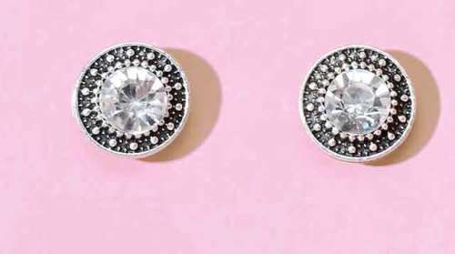Riza Earrings, Clear Rhinestone, Round, Nickel Ear Studs, 13mm Diameter, 2pc
