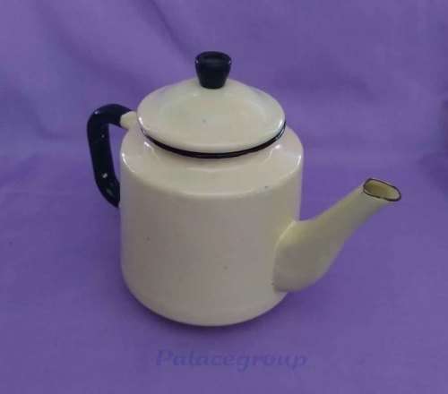 Cream And Black Enamel Coffee / Tea Pot, Chip Marks, 1000ml, See Photo`s For More Info