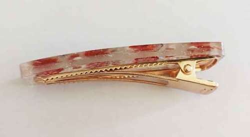 Hair Clips, Rectangle, Red With Silver, Size 72mm x 15mm, Resin Product, Handmade, Unique