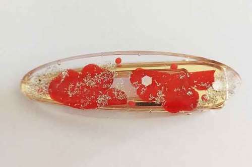 Hair Clips, Oval, Red With Silver, Size 67mm x 21mm, Resin Product, Handmade, Unique
