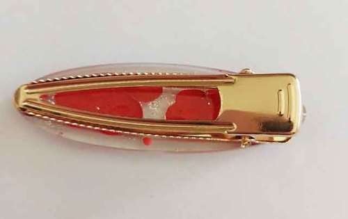 Hair Clips, Oval, Red With Silver, Size 67mm x 21mm, Resin Product, Handmade, Unique