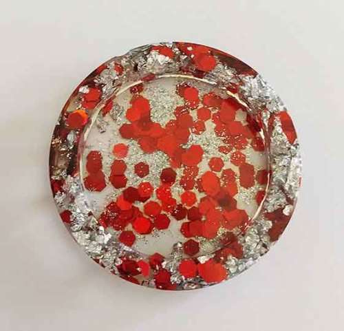 Jewellery Tray, Red And Silver, Round Shape, 50mm, Resin Products Are Handmade & Unique