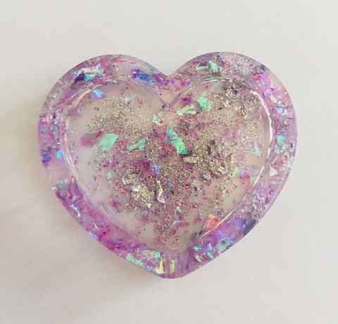 Jewellery Tray, Purple And Silver, Heart Shape, 50mm, Resin Products Are Handmade & Unique