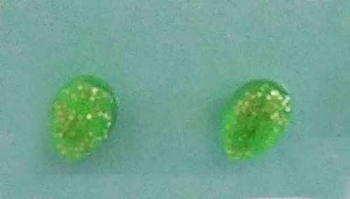 Earrings,Teardrop, Green, Stud, 10mm Diameter, Handmade Resin Product, Unique