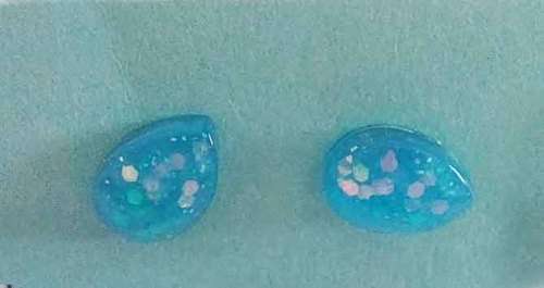 Earrings,Teardrop, Blue, Stud, 10mm Diameter, Handmade Resin Product, Unique