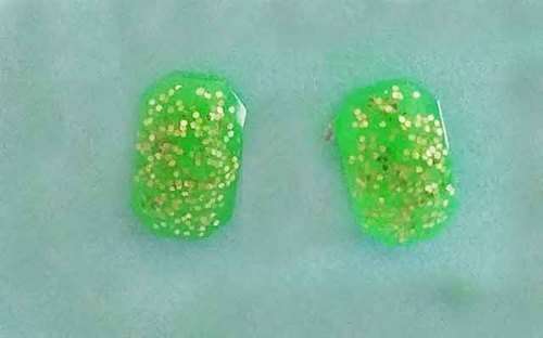 Earrings,Rounded Rectangle, Green, Stud, 11mm x 7mm, Handmade Resin Product, Unique