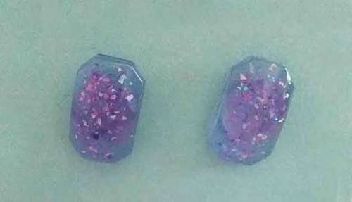Earrings,Rounded Rectangle, Purple, Stud, 11mm x 7mm, Handmade Resin Product, Unique