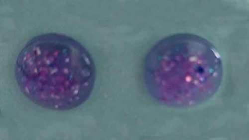 Earrings, Round, Purple, Stud, 10mm Diameter, Handmade Resin Product, Unique