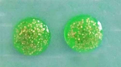 Earrings, Round, Green, Stud, 10mm Diameter, Handmade Resin Product, Unique