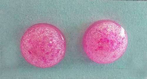 Earrings, Round, Pink, Stud, 10mm Diameter, Handmade Resin Product, Unique