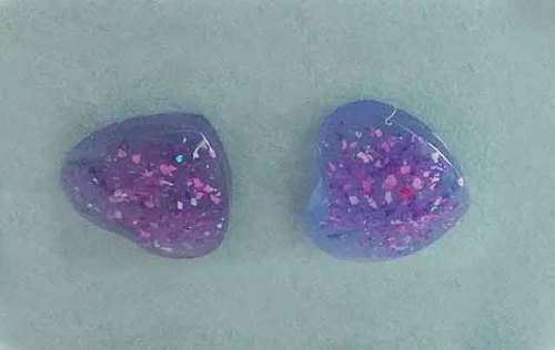 Earrings, Heart, Purple, Stud, 10mm Diameter, Handmade Resin Product, Unique