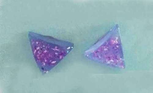 Earrings, Triangle, Purple, Stud, 10mm Diameter, Handmade Resin Product, Unique