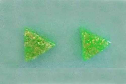 Earrings, Triangle, Green, Stud, 10mm Diameter, Handmade Resin Product, Unique