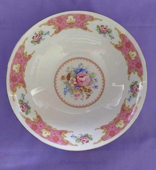 Vintage Porcelain Salad / Serving Bowl, Richwood USA, White Colour & Pink Flower Pattern & Gold Edge