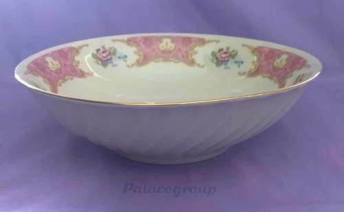 Vintage Porcelain Salad / Serving Bowl, Richwood USA, White Colour & Pink Flower Pattern & Gold Edge