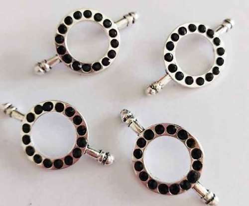 Findings, Connectors, Black Rhinestone, Metal, Nickel, 37mm x 20mm, 2pc