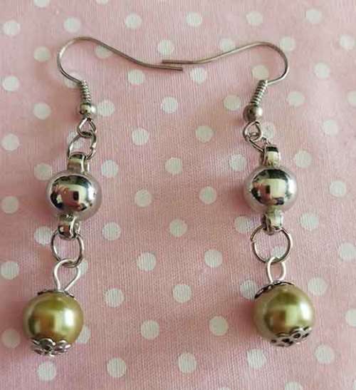 Perrine Earrings, Green Glass Pearls With Nickel Findings And Ear Hooks, 50mm, 2pc