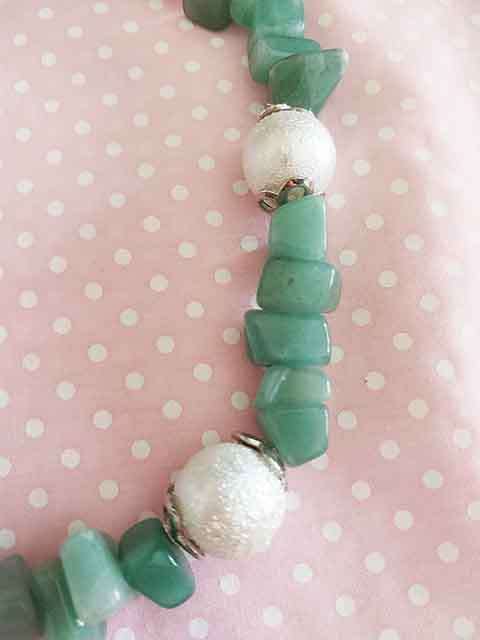 Simone Necklace, White Glass Pearls With Green Aventurine Chips, Lobster Clasp, 45cm + 5cm Ext, 1pc