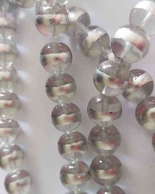 Glass Beads, Fancy, Round, Clear With Silver, 10mm, 25pc