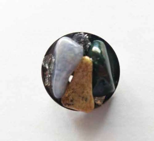 Brooch, Semi-Precious Stones Set In Resin On Nickel Back, 23mm, Resin Art Product, Handmade, Unique