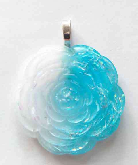 Pendant, Rose, Turquoise And White, 48mm, Handmade Art Resin Product, Unique, 1pc