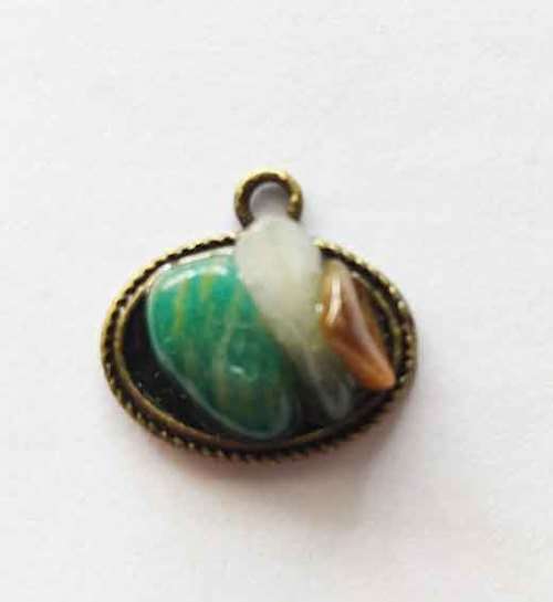 Pendant, Semi-Precious Stones On Bronze Back Set In Resin, Handmade, Art Resin Product, Unique, 1pc