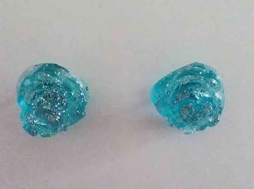 Earrings, Rose, Turquoise And Silver, Stud, 10mm Diameter, Handmade, Art Resin Product, Unique
