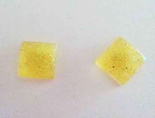 Earrings, Square, Yellow, Stud, 10mm, Handmade, Art Resin Product, Unique