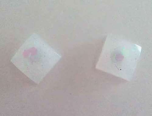 Earrings, Square, White, Stud, 10mm, Handmade, Art Resin Product, Unique