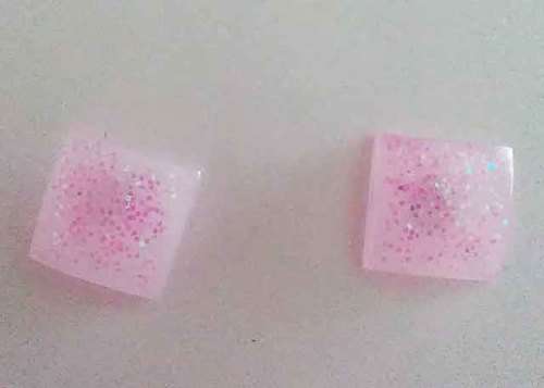 Earrings, Square, Pink, Stud, 10mm, Handmade, Art Resin Product, Unique